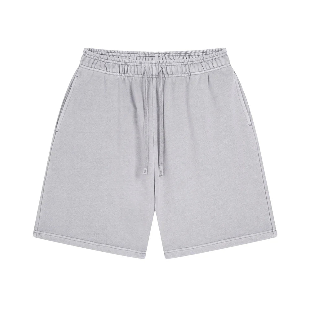 Fashion Summer Men 420gsm Washed Cotton Shorts Retro Unisex High Street Terry Knee Length Short Pants Streetwears HY0845