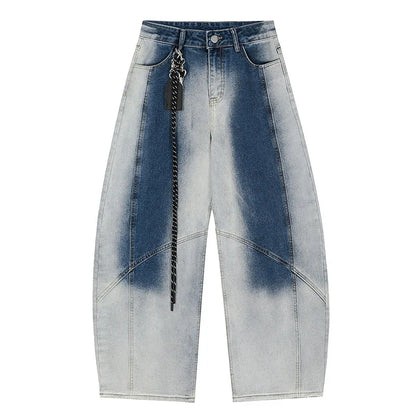 Korean Retro Gradient Jeans For Women Straight Leg Pants Wide Leg Casual Pants Blue Jeans Y2k Pants Baggy Without Pendant