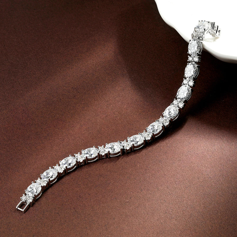 Luxury Oval Cut Moissanite Tennis Bracelets S925 Sterling Silver Pass Tester Lab Diamond Hand Chain Wedding Fine Jewelry
