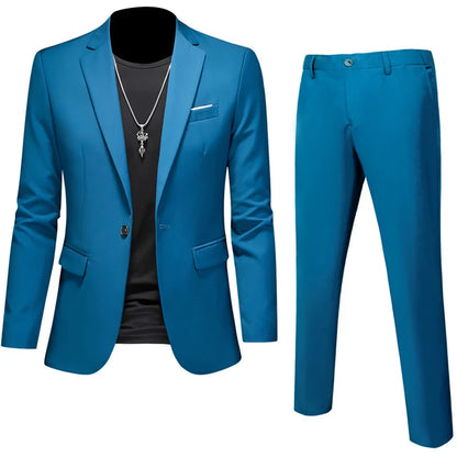 6XL-M (Blazer+Pants) High Quality Business Solid Color Slim Fit Suits 2 Pieces Men's Groom Wedding Social Tuxedos Set 16 Colour