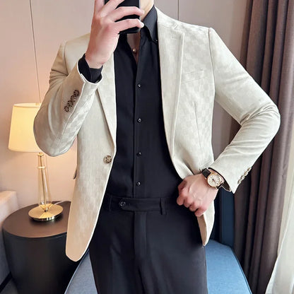 2025 Spring Plaid Blazers Coats 6 Color Fashion Luxury Business Slim Fit Social Suit Jacket Formal Wedding Prom Tuxedo 5XL-M
