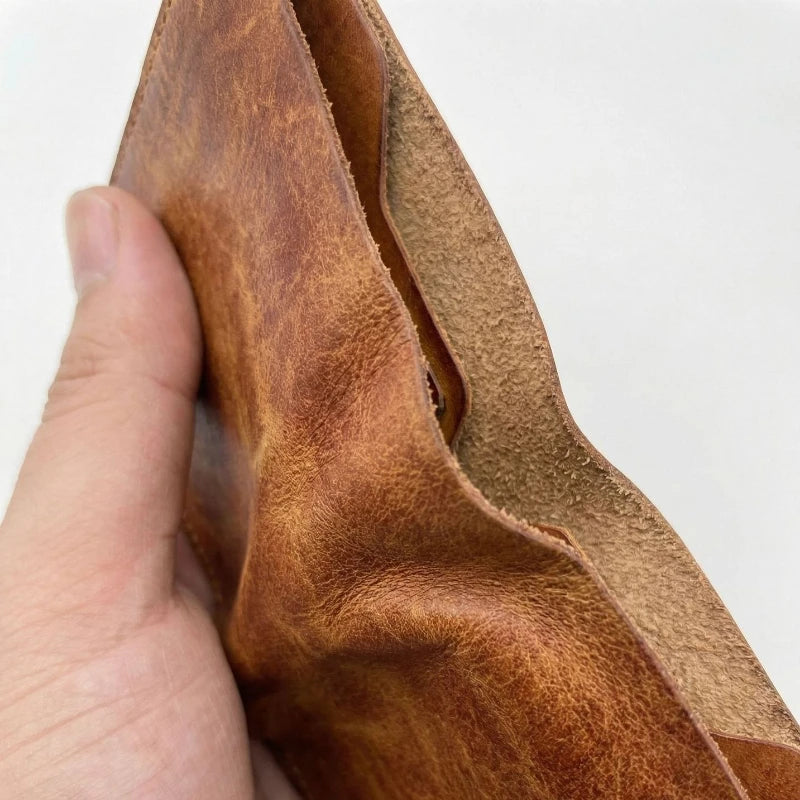 Ultra-Durable Men's Leather Short Wallet, Scratch-Resistant Hand-Rubbed Top Grain Leather Card Holder, Minimalist Travel Wallet