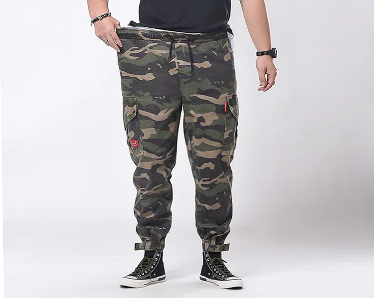 Big Size Men's Cargo Pant Elastic Waist Cotton Jogger Trouser Male Camouflage Loose Spring Pocket Extra Large Plus Baggy Hip Hop