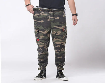 Big Size Men's Cargo Pant Elastic Waist Cotton Jogger Trouser Male Camouflage Loose Spring Pocket Extra Large Plus Baggy Hip Hop