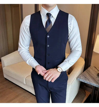 ( Vest + Pants) Men Luxury High Quality Business Suit Vest 2 pieces Formal Groom Wedding Dress Vest Set Fashion Club Clothing