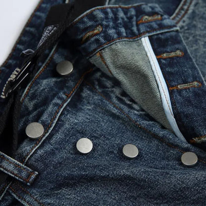 Spring Korean Vintage Men'S Jeans Three-Dimensional Large Pockets And Diagonal Zipper Design Wide Leg Casual Straight Leg Pants