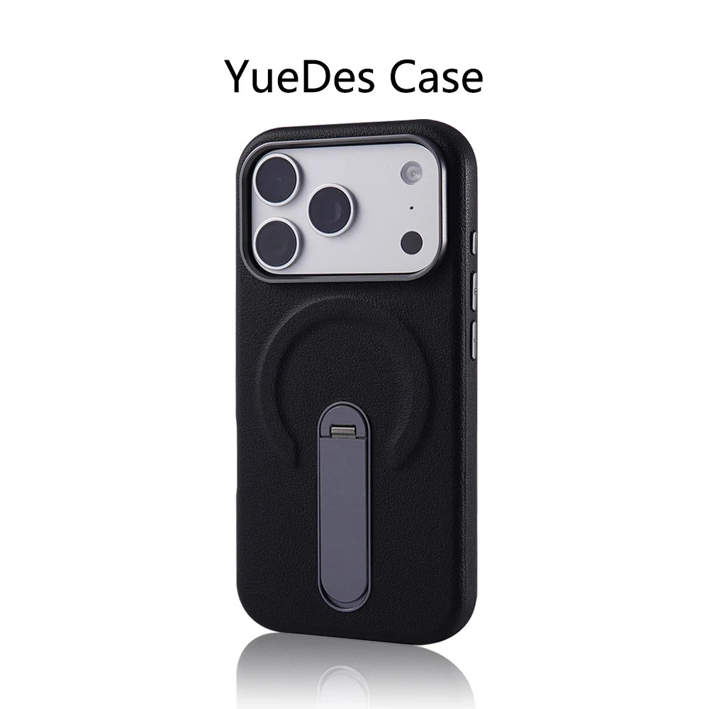 Luxury Rotation KickStand Business PU Leather Case For iPhone 17 Pro Max 16 15 14 13 For MagSafe Magnetic Matte Shockproof Cover