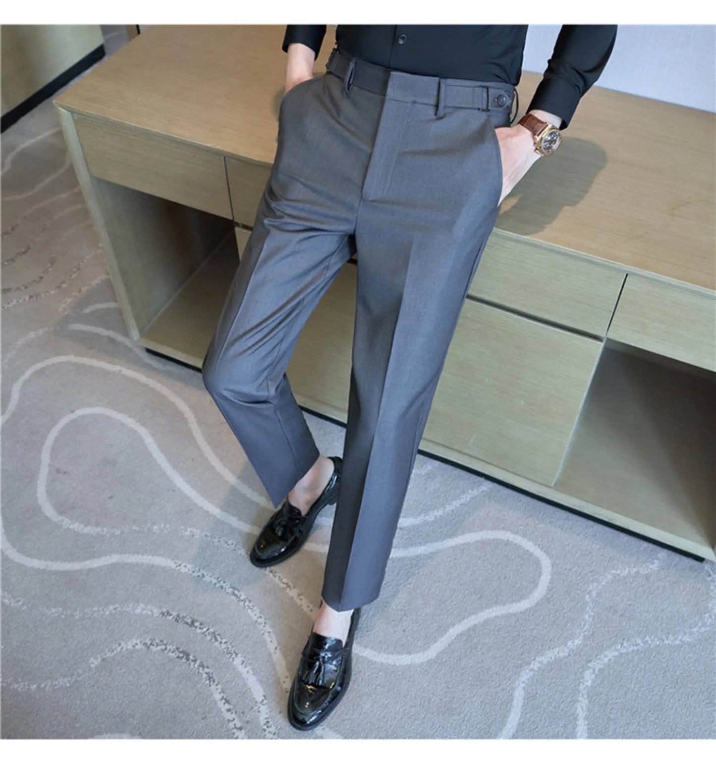 Neapolitan Fashion Business Casual Pants Men's Straight Leg Slim Fit Suit Pants Formal Office Social Wedding Dress Pants