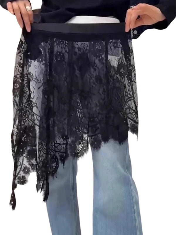 Faionable Asymmetric Lace f Skirt Women's Sli Overlap ort Skirts Summer New Arrival plus Size Korean Sle High Wa...