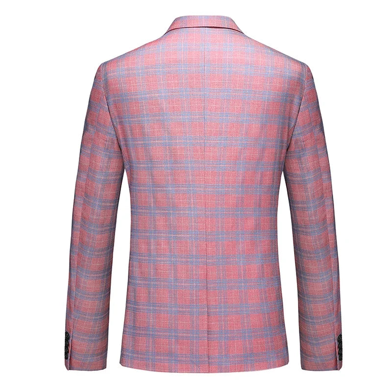 2026 New Men's Pink-Red Striped Suit Jacket, Fashion Slim Plaid Dress Coat, Red Purple Gray Blazers, Asian Size Terno Masculino