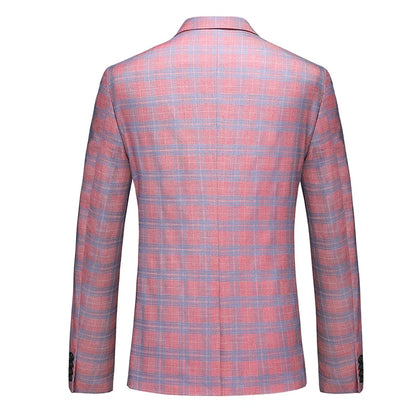 2026 New Men's Pink-Red Striped Suit Jacket, Fashion Slim Plaid Dress Coat, Red Purple Gray Blazers, Asian Size Terno Masculino