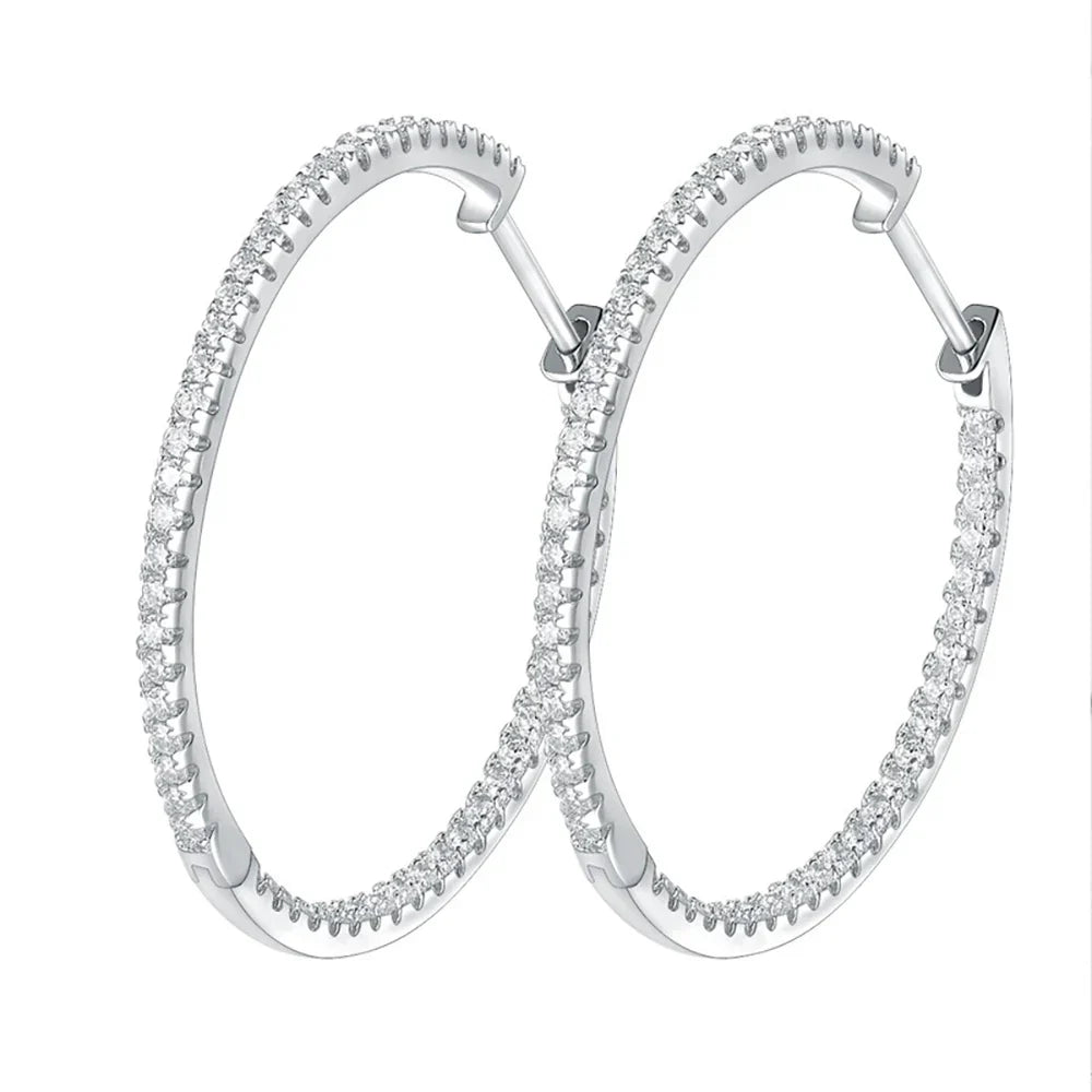 1.2mm Moissanite Hoop Earrings for Women European and American Circle S925 Sterling Silver Sparkling Diamond Earring Jewelry