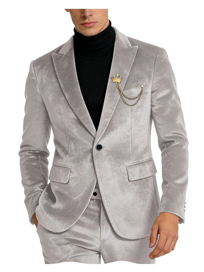 Men's Teal Velvet Blazer 1 Button Single Breasted Slim Fit Formal Wedding Party Suit Jacket