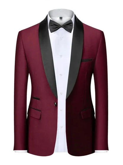 Mens Blazer Slim Fit Suit Jacket 1 Button Velvet Shawl Collar Wedding Formal Suit Jacket