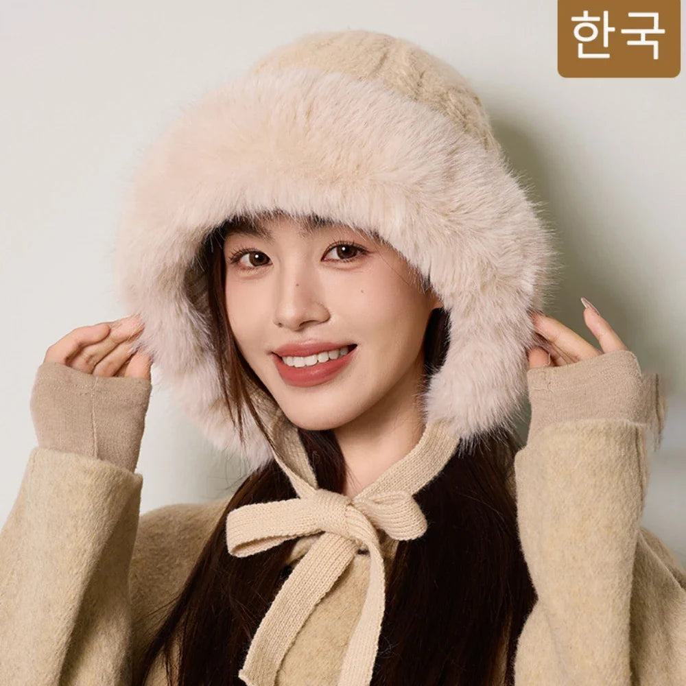 Knitted Hat New Thick Warm Winter Russian Hat Women Windproof Fluffy Fur Hat Lady Skullies Beanies Female Ski Earflap Cap