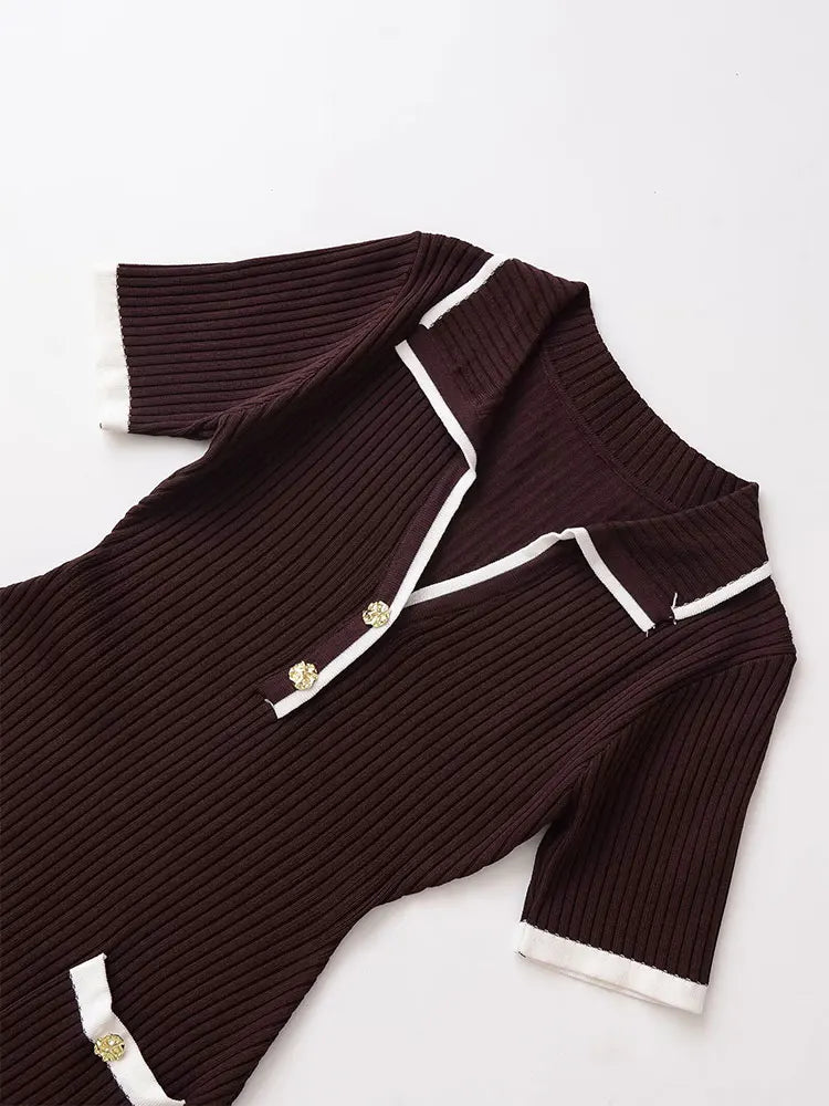 2025 Autumn  Casual Mini Dress Fashion Contrast Color Design Short Sleeve Dresses For Women Elegant Short Dress