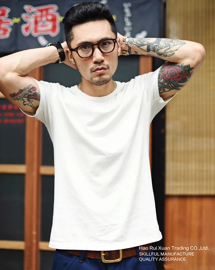 Tops & Tees Men's T-shirt Short Sleeve  Anti-Deformation Anti-Shrink Double-woven Fabric Cotton Soft Slim Fit
