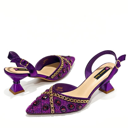 New Itlian Design Blue Color Rhinestone High Heel Shoe And Bag Fashion Style Pointed-Toe Shoes For Comfort Included Women Shoes