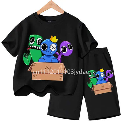 Kids Rainbow T-shirt Friends Girls Boys Clothes Summer Short Sleeve Tshirt Set Cartoon Tee Tops Game Anime Shirts Camiseta