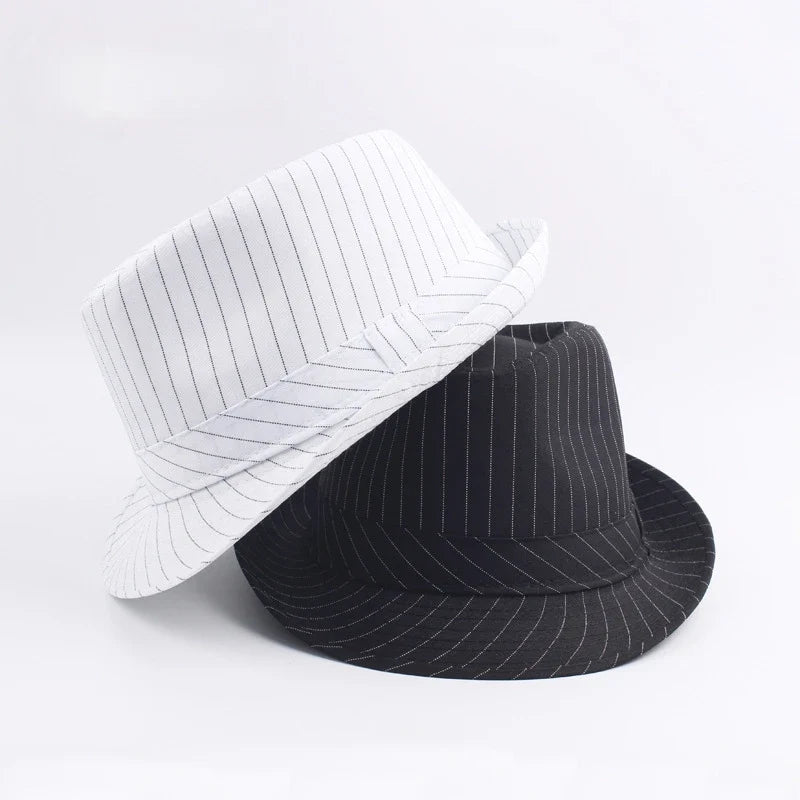 Spring and Autumn British Black and White Striped Cloth Jazz Fedoras  Men's New Casual Versatile Couple Sunshade Hat Outdoor
