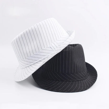 Spring and Autumn British Black and White Striped Cloth Jazz Fedoras  Men's New Casual Versatile Couple Sunshade Hat Outdoor