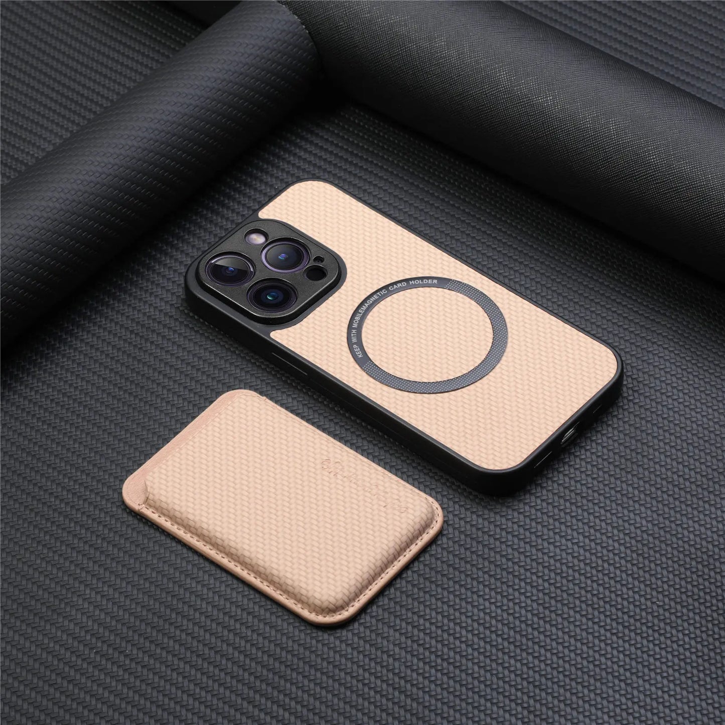 Carbon Fiber Style PU Leather for Magsafe Case for iPhone 17 Air 16 15 Pro Max 16e 14 Plus 11 12 13 Mini Cover Card Holder LM2