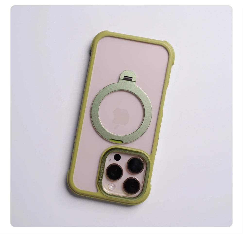 360° Magnetic Rotatable Holder Shockproof Case For iPhone 17 16 Pro Max 15 14 13 Transparent For MagSafe Wireless Charge Cover