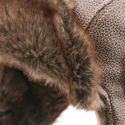 Men Winter Bomber Hat With Goggles Outdoor Motorcycle Windproof Warm Faux Fur Pilot Earflap Hat Leather Thermal Ushanka