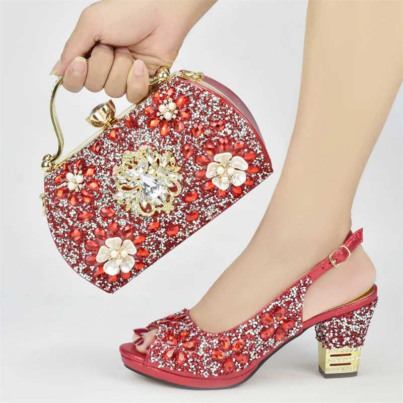 Italian Shoes and Bags Matching Set with Rhinestone Plus Size Shoes Luxury Italian Shoe and Bag Set 2026 Wedding Shoes Bride