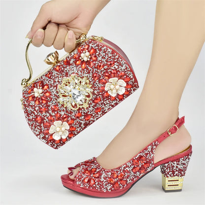 Italian Shoes and Bags Matching Set with Rhinestone Plus Size Shoes Luxury Italian Shoe and Bag Set 2026 Wedding Shoes Bride