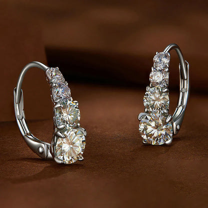 100% 925 Sterling Silver Full Moissanite Hoops Earrings 4-Stone D Color Size Gradient Diamonds Earring for Women Fine Jewelry