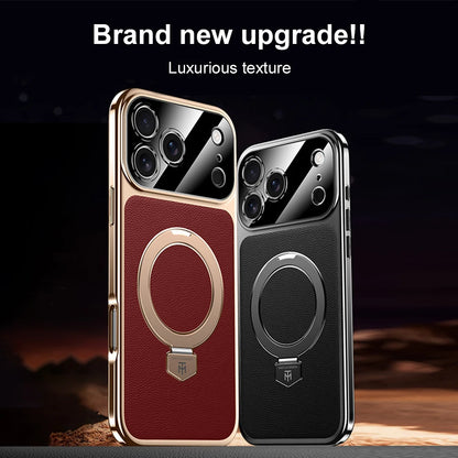 Magnetic Bracket Leather Phone Case For iPhone 17 Pro Max Air 16 15 14  17promax 16promax Magsafe Shockproof Funda Cover