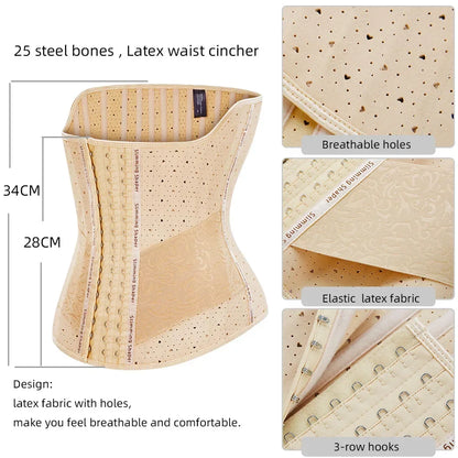 25 Steel Bones Latex Waist Trainer Body Shaper Long Torso Tummy Control Corset Shapewear Women Waist Cincher Slimming Belly