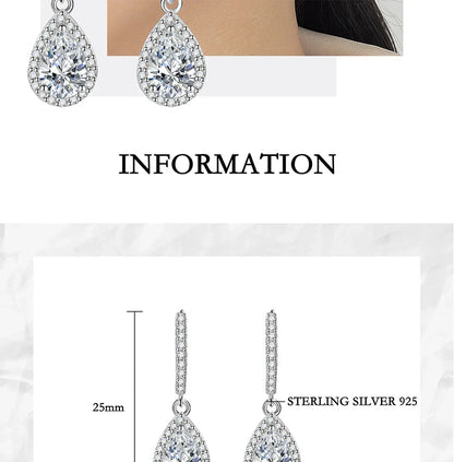 1CT Pear Cut Moissanite Earrings for Women S925 Pure Silver Laboratory Cultivated Diamonds Elegant Wedding Jewelry