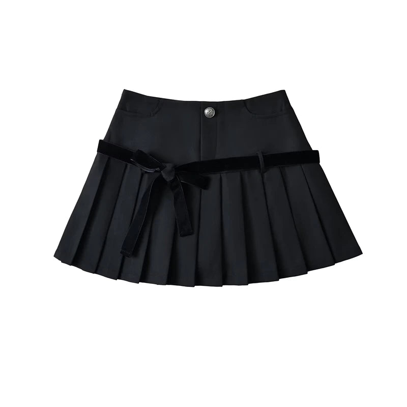 Women's Y2k A-line Pleated Skirt Vintage Plaid Mini Skirt Harajuku Korean Elegant Preppy Style Bow Skirts 2000s Clothes Summer