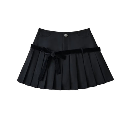 Women's Y2k A-line Pleated Skirt Vintage Plaid Mini Skirt Harajuku Korean Elegant Preppy Style Bow Skirts 2000s Clothes Summer