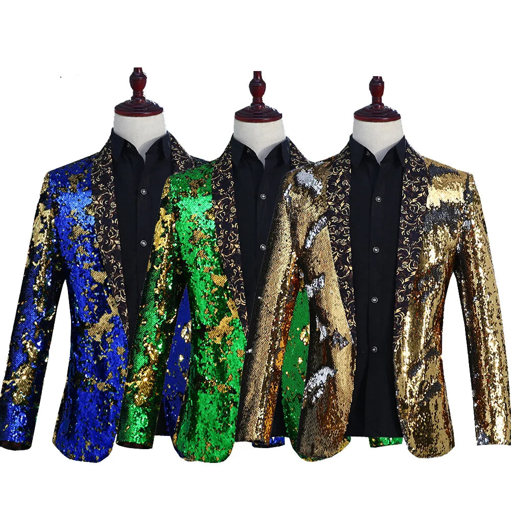 2026 New Men's Red Suit Jacket, Wedding Party Slim Dress Coat, Sequin Decoration Luxurious Blazers Blue Green Terno Masculino