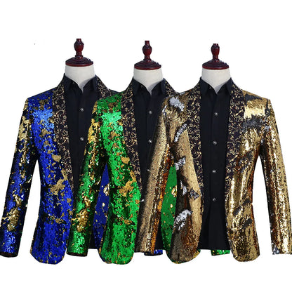 2026 New Men's Red Suit Jacket, Wedding Party Slim Dress Coat, Sequin Decoration Luxurious Blazers Blue Green Terno Masculino