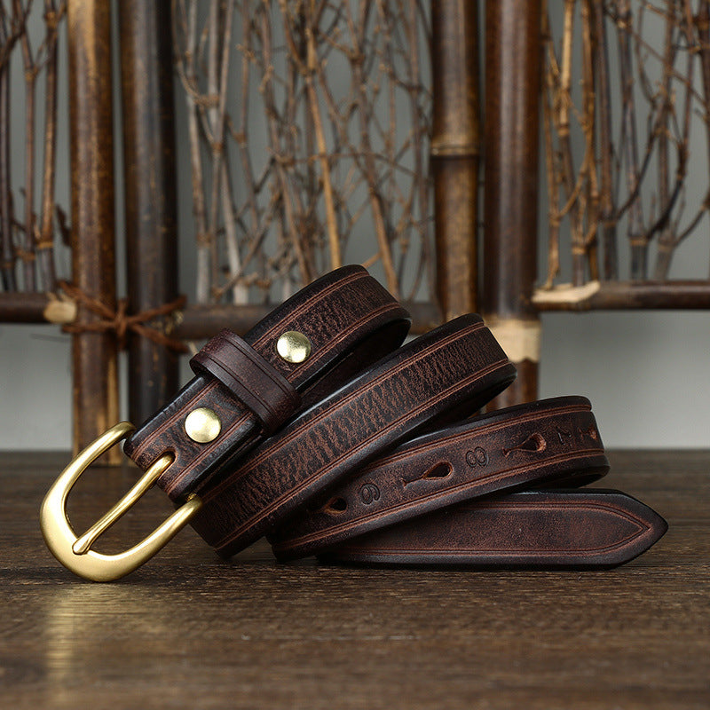 2.4CM Thick Cowhide Copper Buckle Ladies Genuine Leather Casual Jeans Belts for Women Luxury Designer Korean Fashion Thin Belt