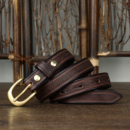 2.4CM Thick Cowhide Copper Buckle Ladies Genuine Leather Casual Jeans Belts for Women Luxury Designer Korean Fashion Thin Belt