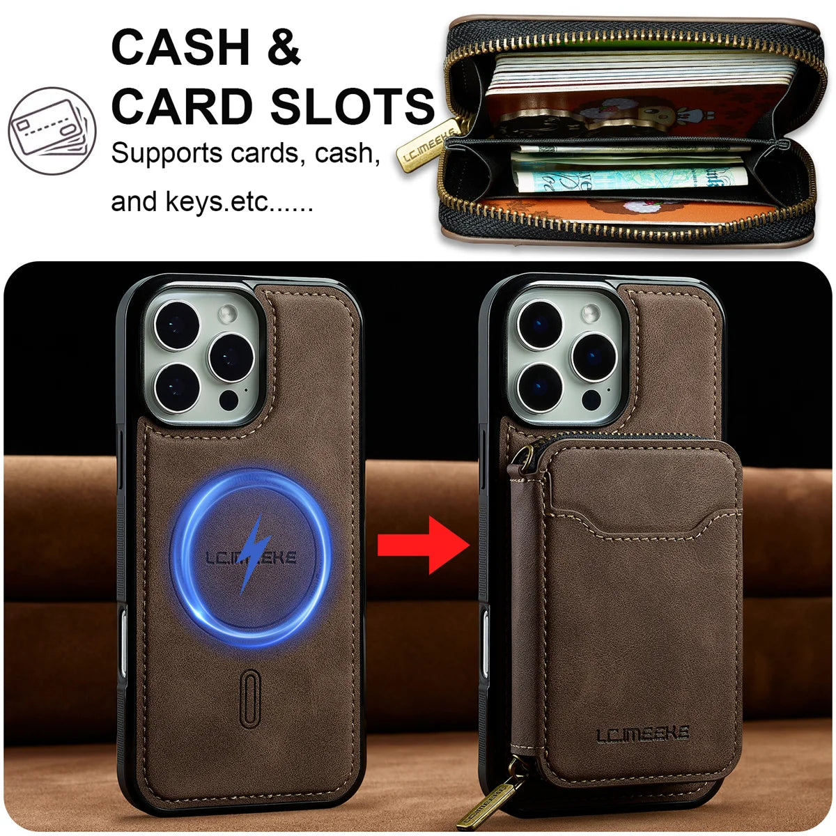 For Magsafe Magnetic Leather Phone Case for iPhone 16E 17 Air 16 15 Plus 14 13 12 11 Pro Max Wallet Card Holder Pocket Cover