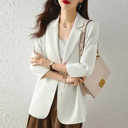 Women Solid Blazers Coat Fashion Slim Suits Female Casual Three-Quarter Sleeve Chic Tops Thin Office Lady Blazer Spring Summer