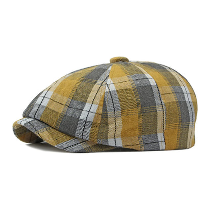 Plaid Beret Hat Short Brim Thin Lightweight Unisex British Retro Artist Cap for Men Women Fashion Accessories