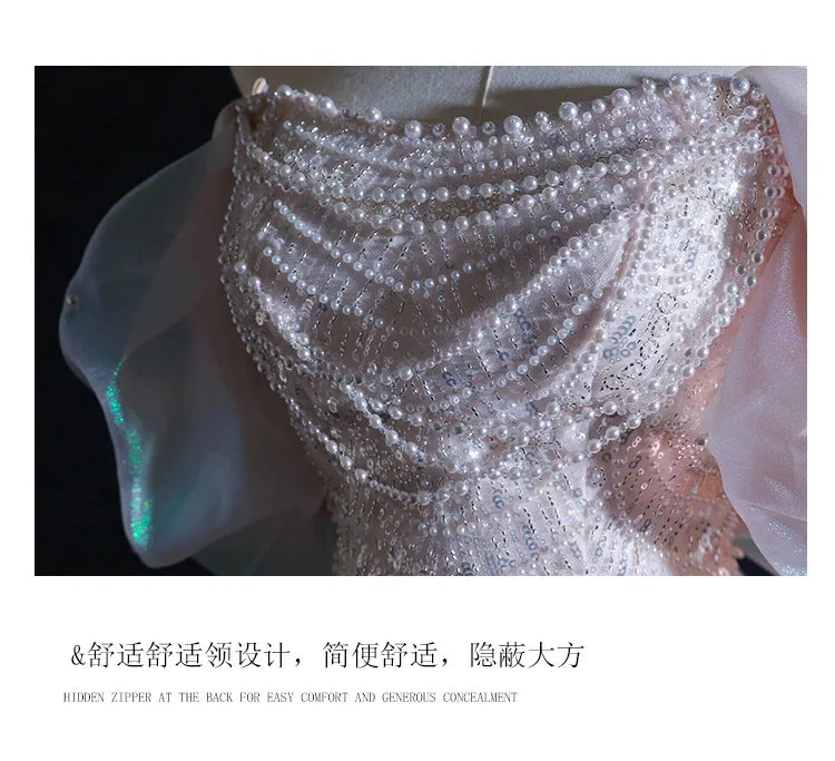 Luxury Elegant Beaded Evening Dresses 2025 New Shoulder Sequins Fishtail Dress Graduation Prom Wedding Dress Engagement Dress