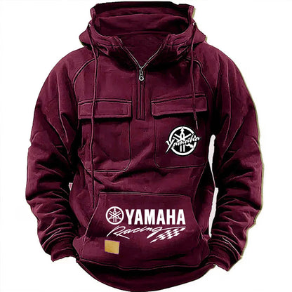 logo motorcycle racing competition 2026 new men's multi pocket zipper outdoor sports hooded sweatshirt