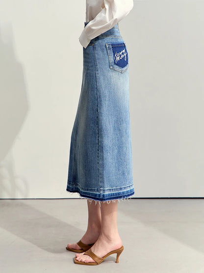 Minimalism 2024 Summer New Casual Denim Style Women Jeans Skirts Letters Embroidery Open Fork Female A-line Skirt 12442282