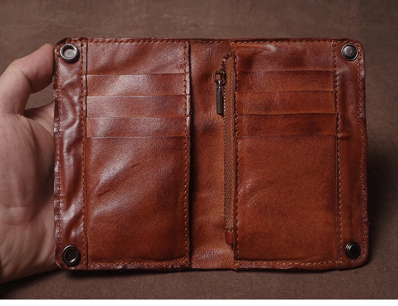 Luxury Brand Men's Genuine Leather Wallet High Quality Vintage Bifold Money Clip Credit Card Holder with Zipper Coin Pocket