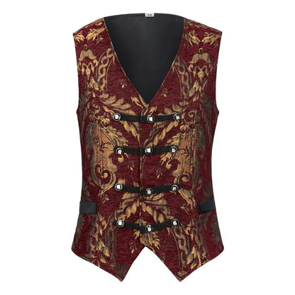 Man Suit Vest British Style Contrast Color Printed Male Waistcoat Retro Punk V-neck Single-breasted Sleeveless Men Vest