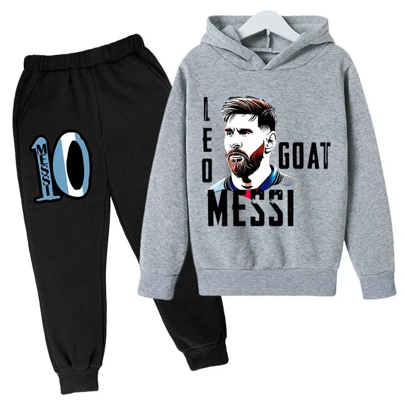 Spring Autumn Children's Hoodie Set Messi Avatar Printed Sportswear Hoodie Pants Suit 2-piece Set Boy Girl Kid Clothes Tracksuit