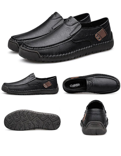 Men's Handmade Thick Rubber Bottom Breathable Casual Leather Shoes Classic Sewn Loafers Comfortable Leisure Footwear